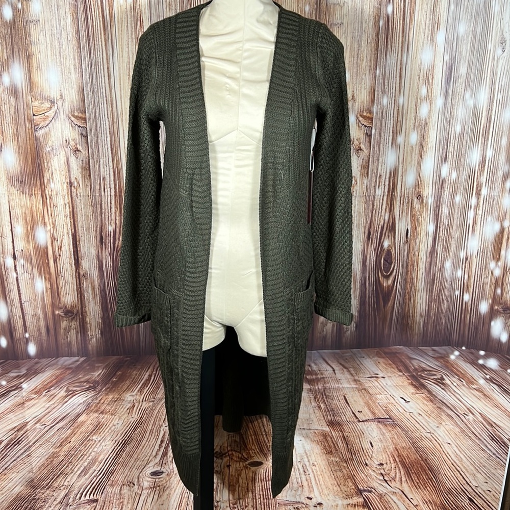 NWT OnetheLand Buckle Khaki Green Cardigan Sweater Duster Small
